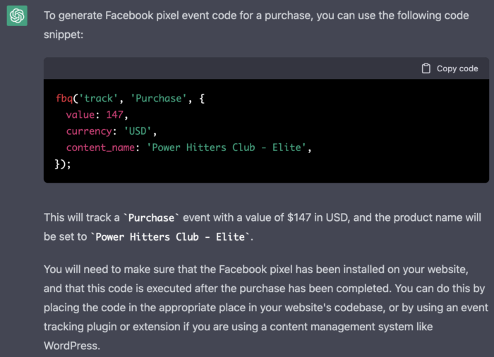 ChatGPT Pixel Purchase Event