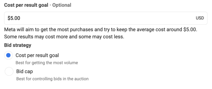 Cost Per Result Goal or Bid Cap