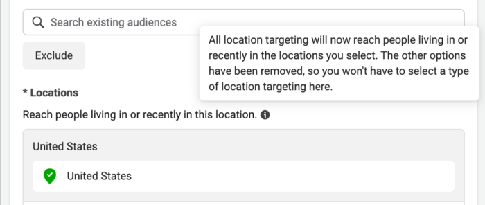 Facebook Ads Location Targeting Error