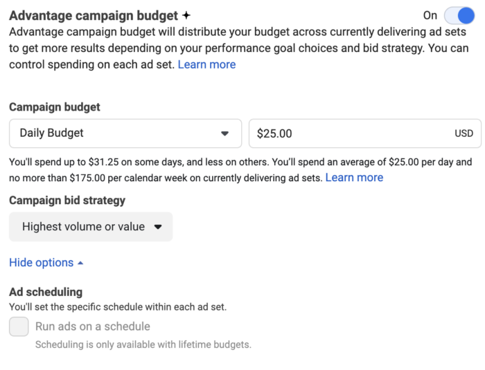 Advantage Campaign Budget