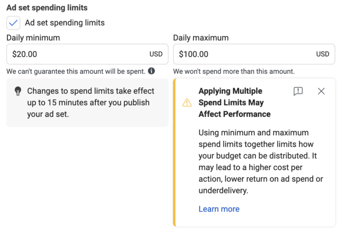 Advantage Campaign Budget Ad Set Spend Limits