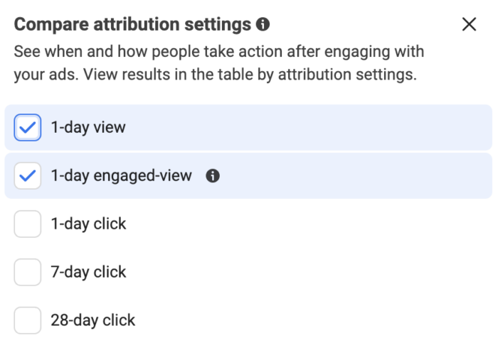 Compare Attribution Settings