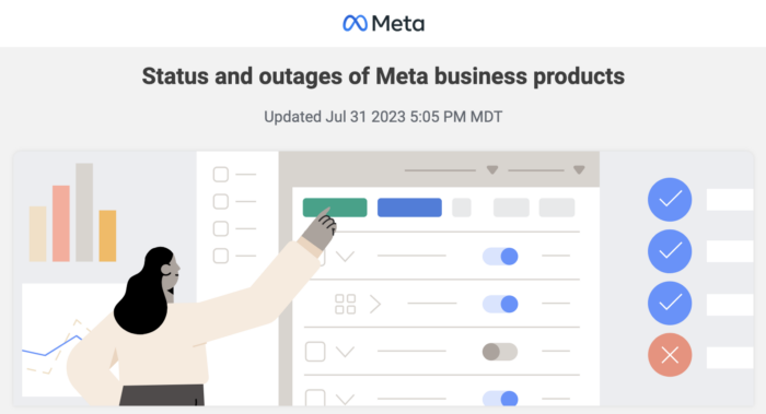 Status and outages of Meta business products