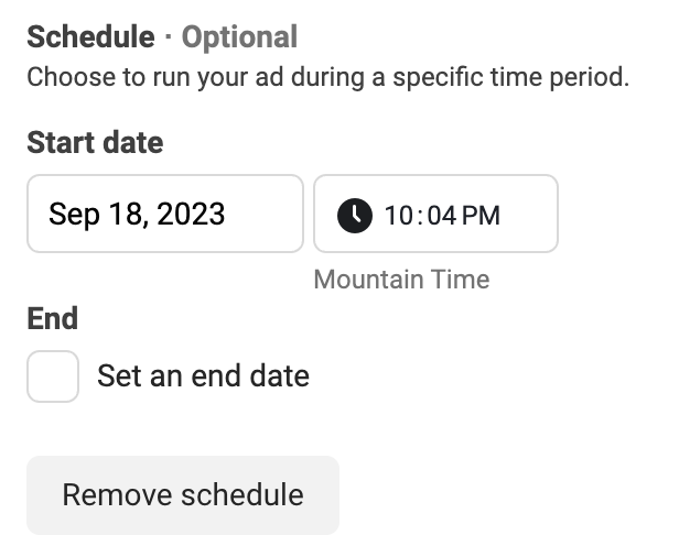 Advantage+ Shopping Schedule