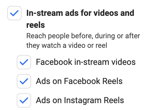 Meta Ads Placements In-Stream Ads for Videos and Reels