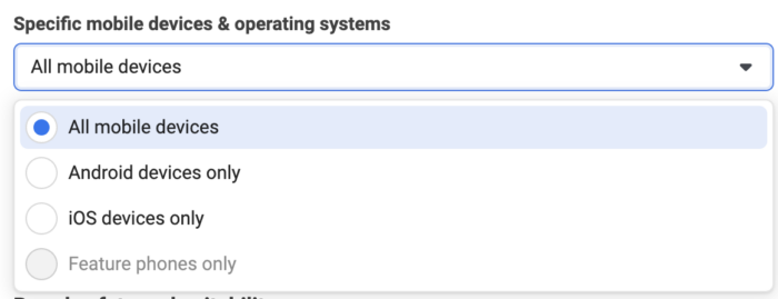 Specific mobile devices & operating systems for Meta ads placements