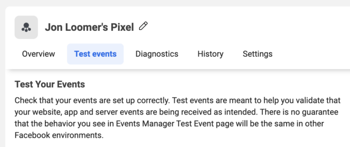 Meta Events Manager Test Events