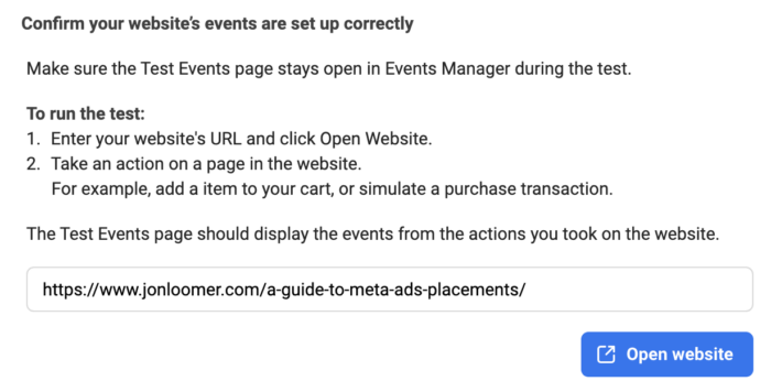 Meta Events Manager Test Events