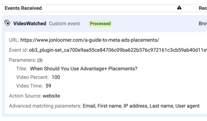 Meta Events Manager Test Events