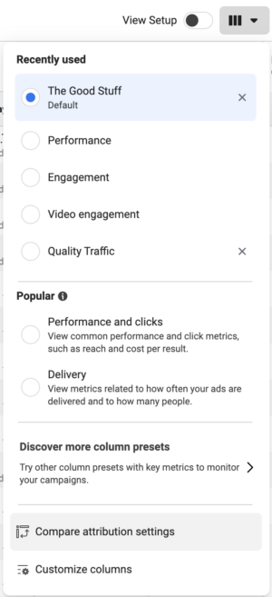 Compare Attribution Settings