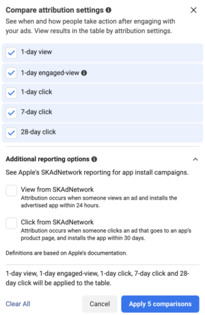 Compare Attribution Settings