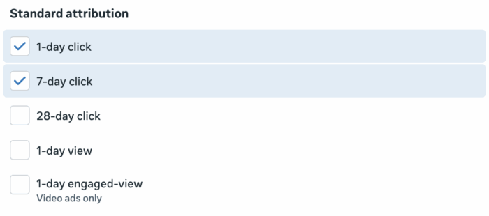 Compare attribution settings