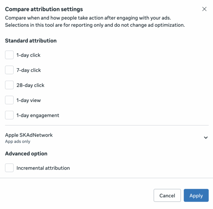 Compare Attribution Settings