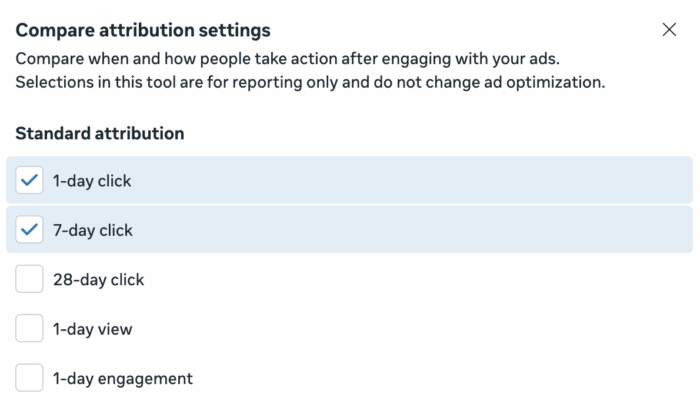 Compare Attribution Settings