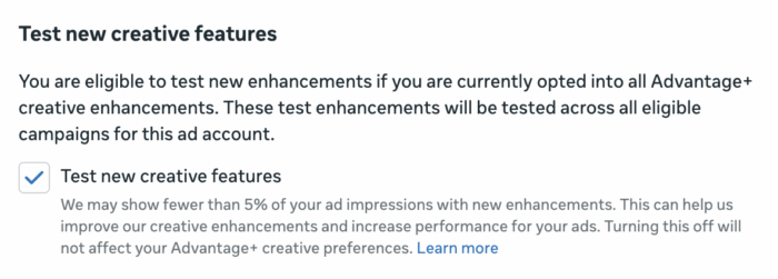 Настройки рекламы Креативные функции
