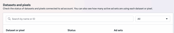 Наборы данных и пиксели настроек рекламы