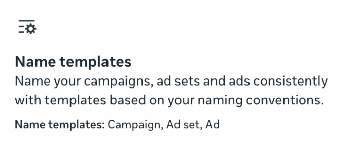 Шаблоны имен настроек рекламы