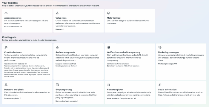 Настройки мета-рекламы