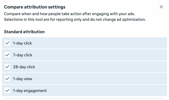 Compare Attribution Settings