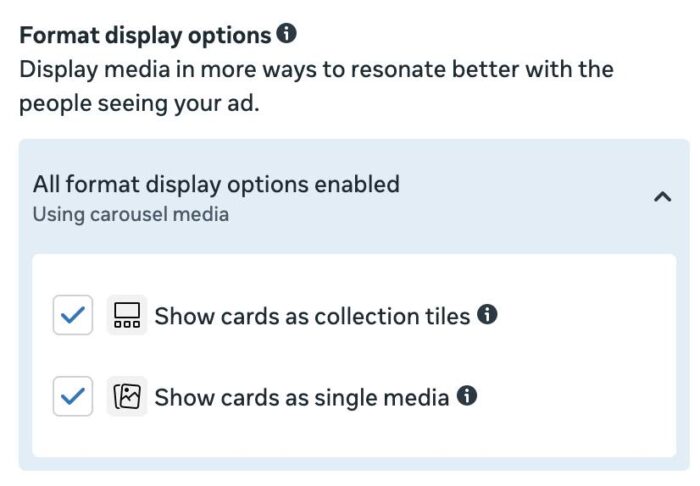 Параметры отображения формата