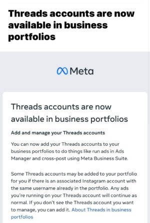 Meta Business Portfolio Threads
