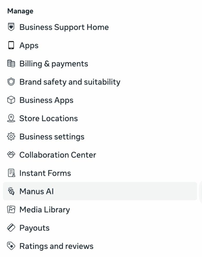 Manus AI Meta Tools Menu
