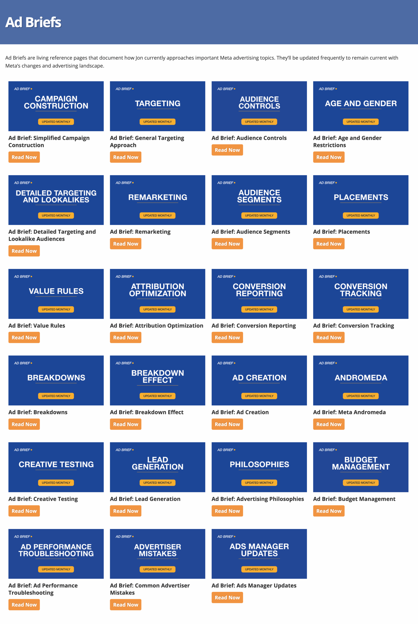 Ad Briefs library grid