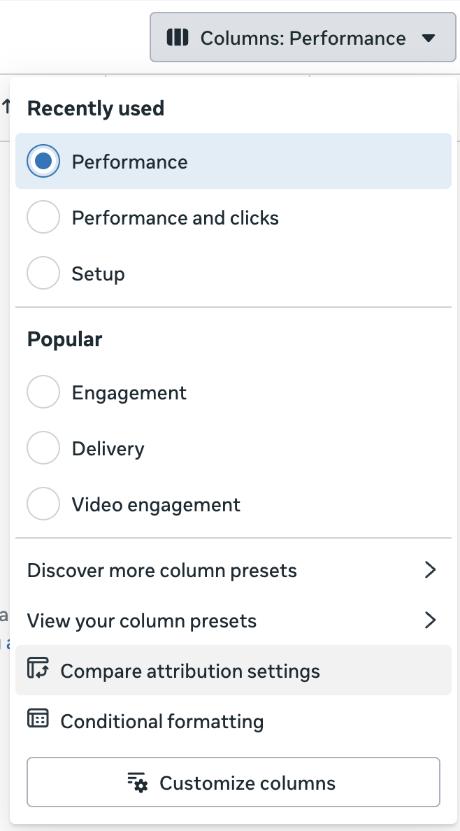 Compare Attribution Settings