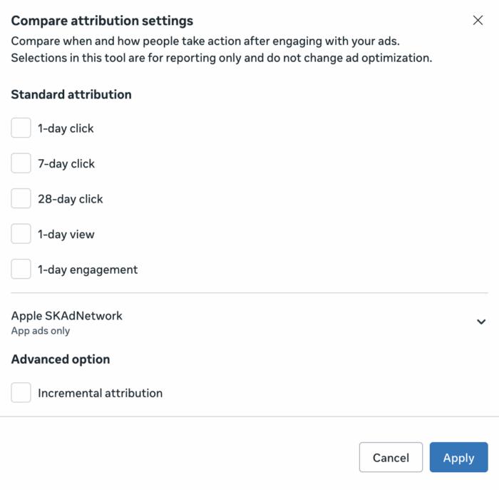 Compare Attribution Settings