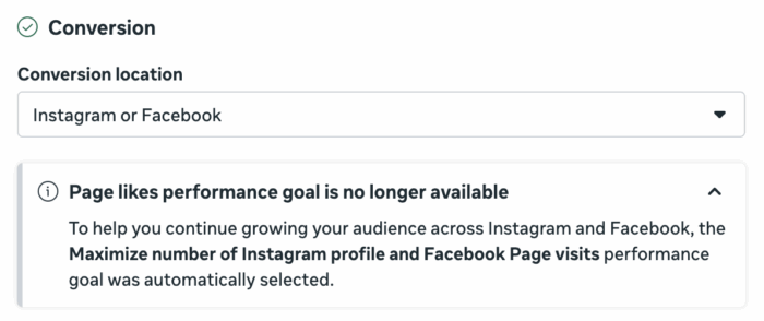 Facebook Page Likes Performance Goal No Longer Available