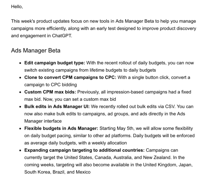OpenAI ChatGPT Ads Updates