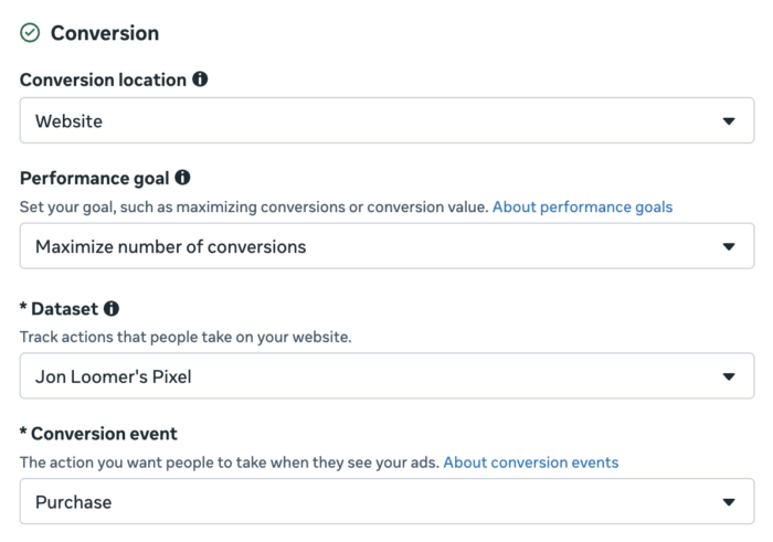 Performance Goal Purchase Conversion Event