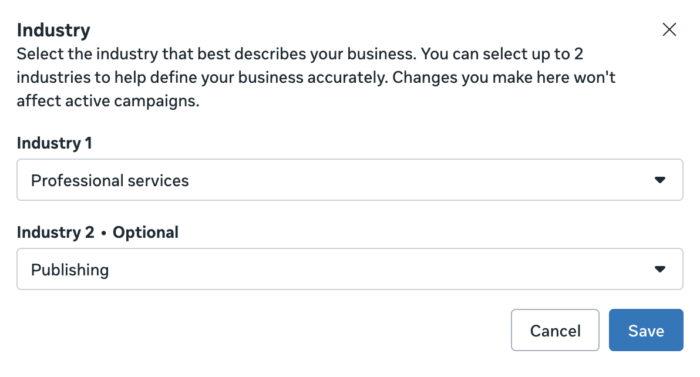 Meta Advertising Settings Industry