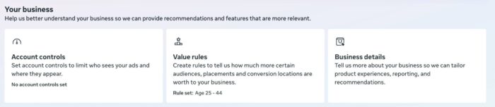 Business Details in Meta Advertising Settings