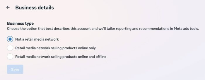 Business Details in Meta Advertising Settings