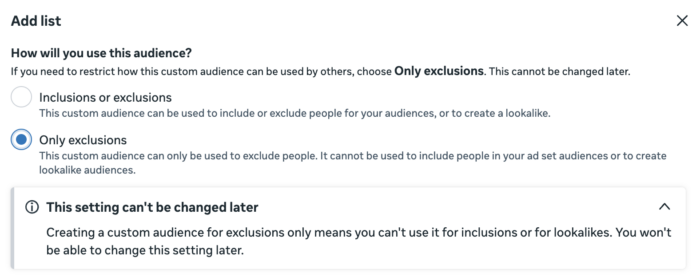 Customer List Custom Audience Exclusions