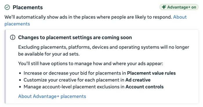 Meta Eliminates Placement Removal