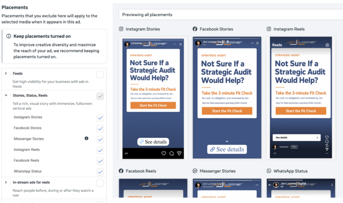 Meta Ads Multimedia Experience Customize Placements