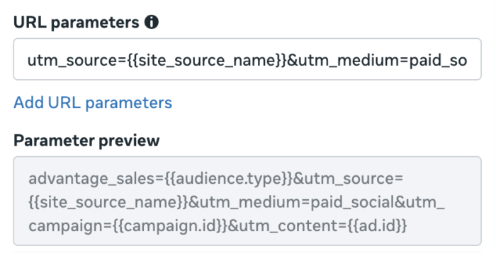 Add URL parameters Meta Ads